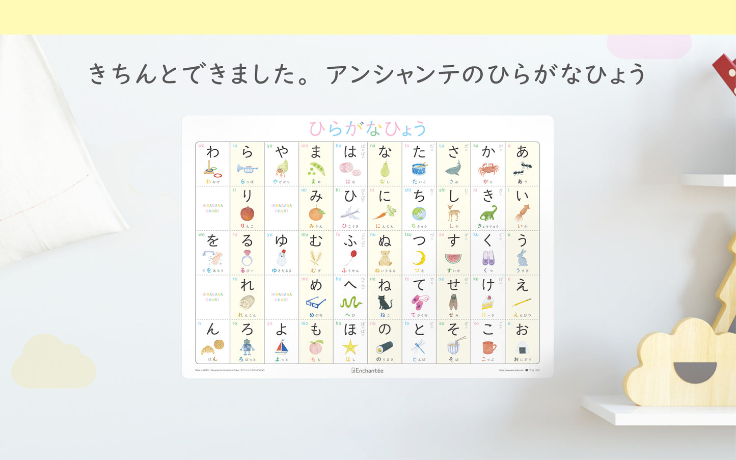 ひらがなひょう【HIRAGANA CHART】A3・角丸・防水