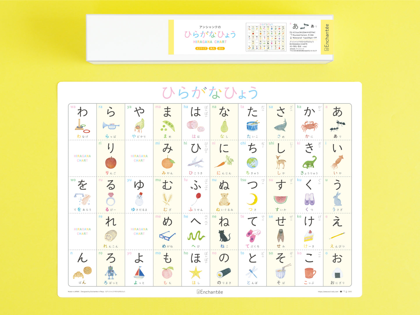 ひらがなひょう【HIRAGANA CHART】A3・角丸・防水