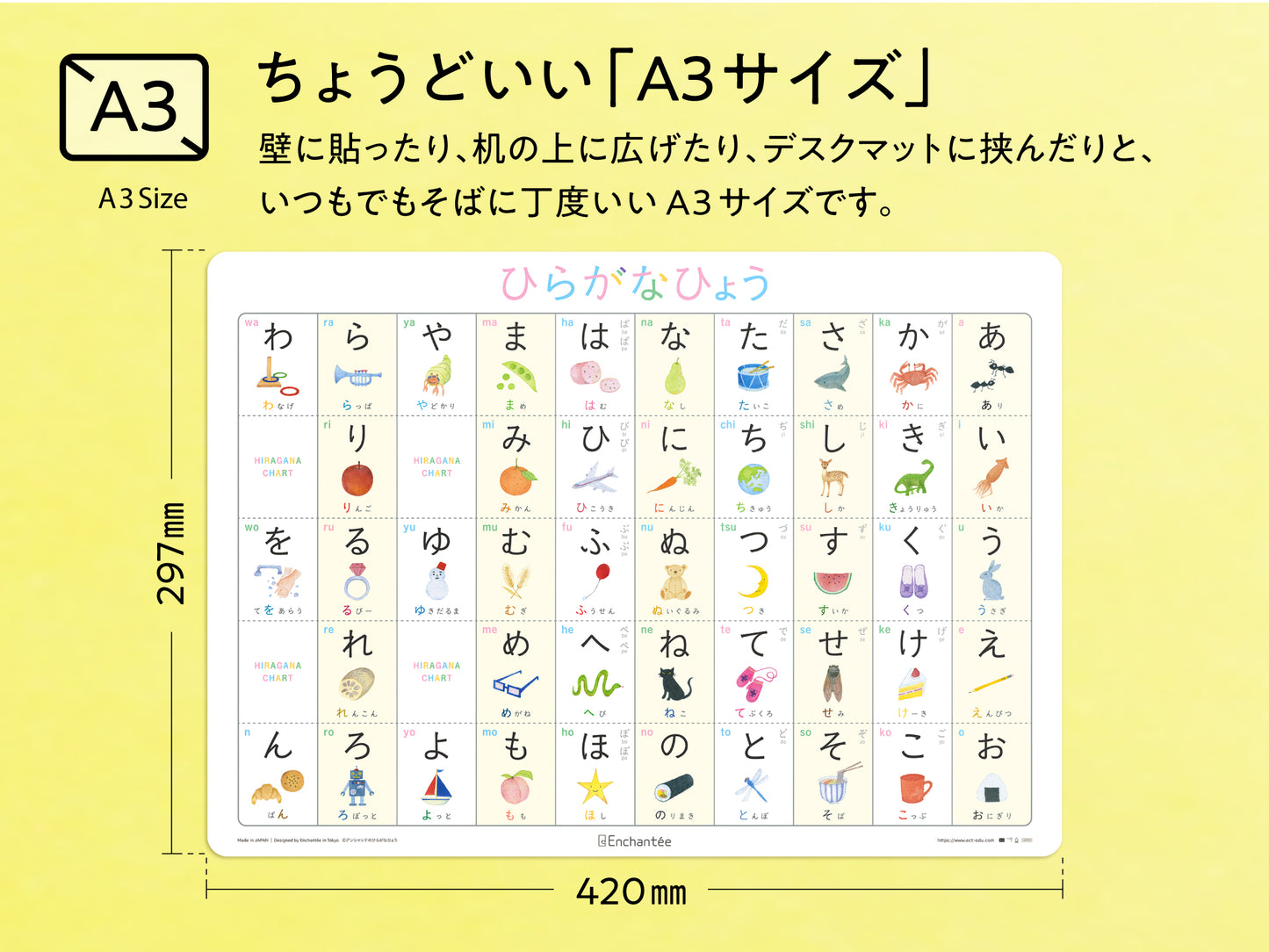 ひらがなひょう【HIRAGANA CHART】A3・角丸・防水