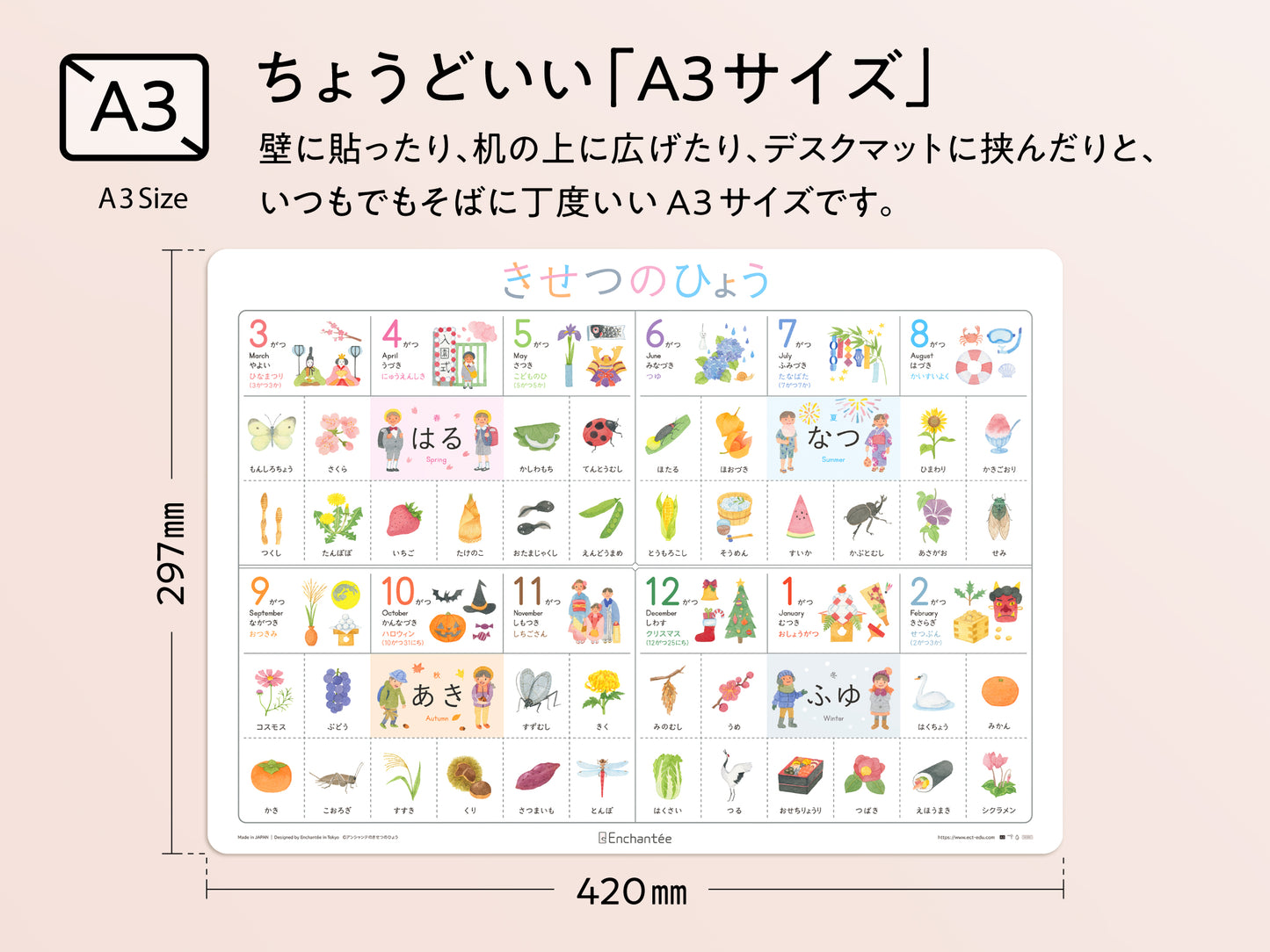 きせつのひょう【 Four Seasons of Japan】A3・角丸・防水